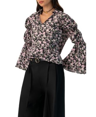 Women's Collared Long Sleeve Floral Print Blouse