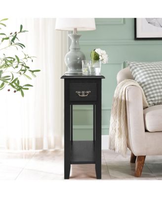 2 Tier End Bedside Sofa Side Table Narrow Nightstand w/Drawer andShelf