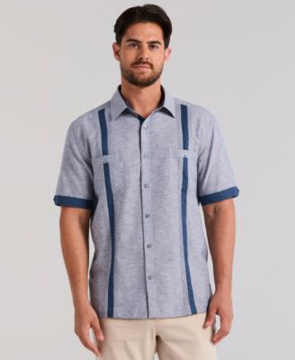 Men's Cross-Dyed Linen-Blend Short-Sleeve Pintucked Shirt