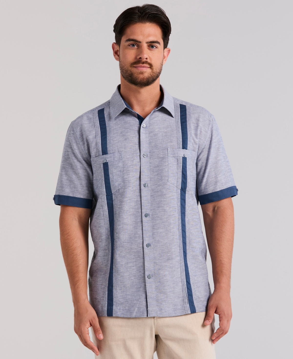 Cubavera Men's Cross-Dyed Short-Sleeve Pintucked Shirt