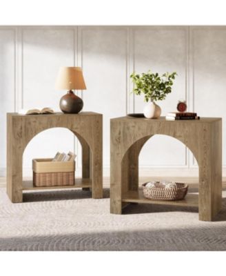 Side Table Set of 2, with Wooden Base, for living room bedroom
