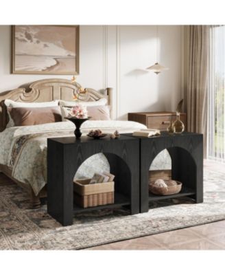 Side Table Set of 2, with Wooden Base, for living room bedroom