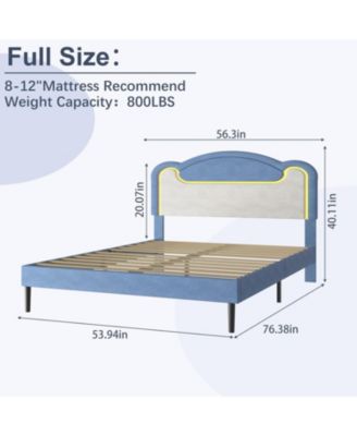 LED Upholstered Platform Bed, Princess Style, Fabric Headboard, Wood Slats,No Box Spring