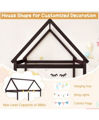 Kids Platform Floor Bed with Roof and Heavy Duty Slats