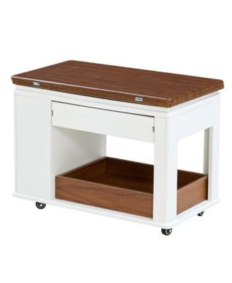 Modern Coffee Table, Multi-Tier Storage Side Table with Foldable Top and Casters, Center Table for Living Room, Home Office