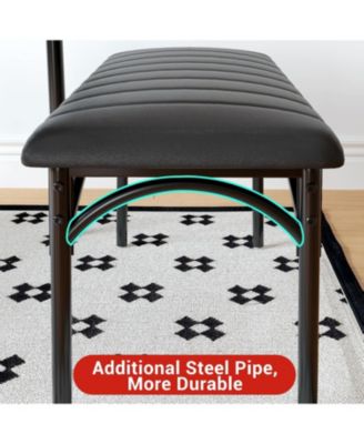 5 Piece Dining Set for 4, Rectangular Metal Frame Table with Bench & Upholstered Chairs, Space Saving Dining Set