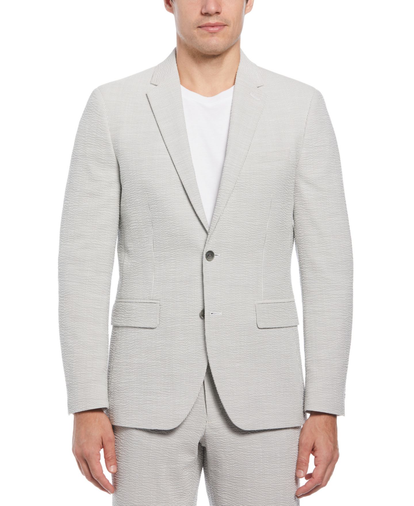Мужской пиджак Perry Ellis Slim-Fit Seersucker Suit, цвет: Серо-бежевый — фото 1