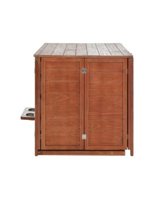  43" Solid Wood Dog Crate Furniture End Table with Rotating Feeder and Removable Tray