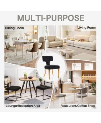 Dining Chairs Set of 2 - Chenille Fabric Upholstered Kitchen Chairs with Curved Backrest, Golden Stainless Steel Legs for Dining Room