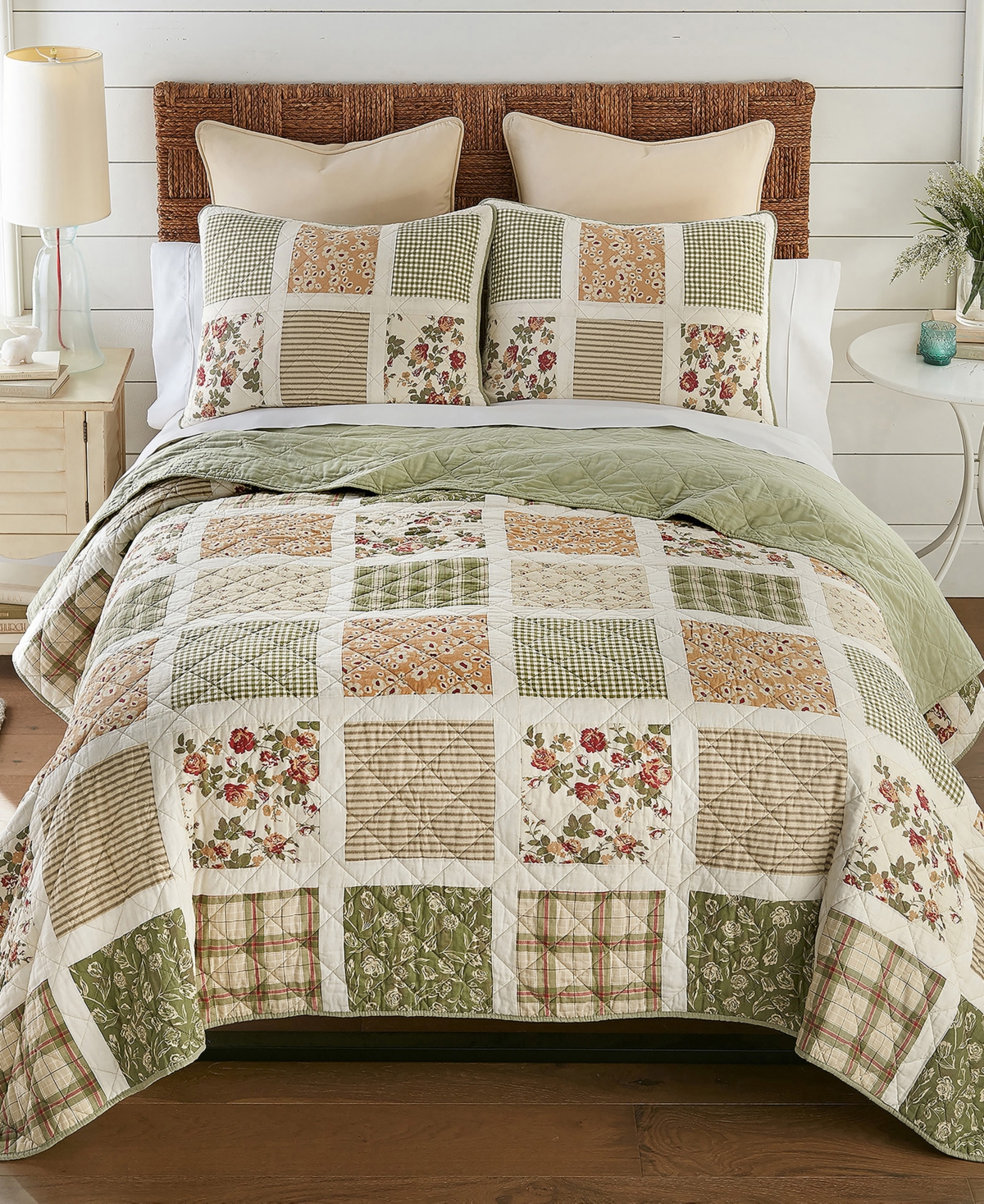Donna Sharp Peach Rose Cotton 3-Pc. Quilt Set