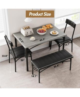5 Piece Dining Table Set for 4, Metal Frame Table with Bench & Upholstered Chairs, Modern Set for Apartments