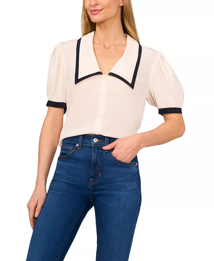Women's Collared Puff-Sleeve Blouse - thumbnail 4