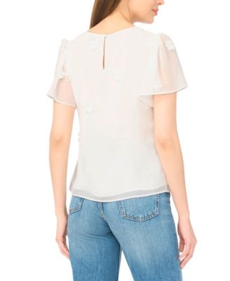 Women's Crew Neck Flutter-Sleeve Blouse
