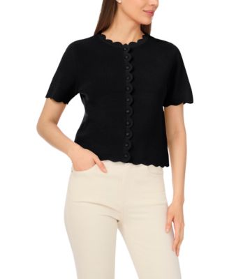 Women's Crewneck Scallop-Edge Cardigan Sweater