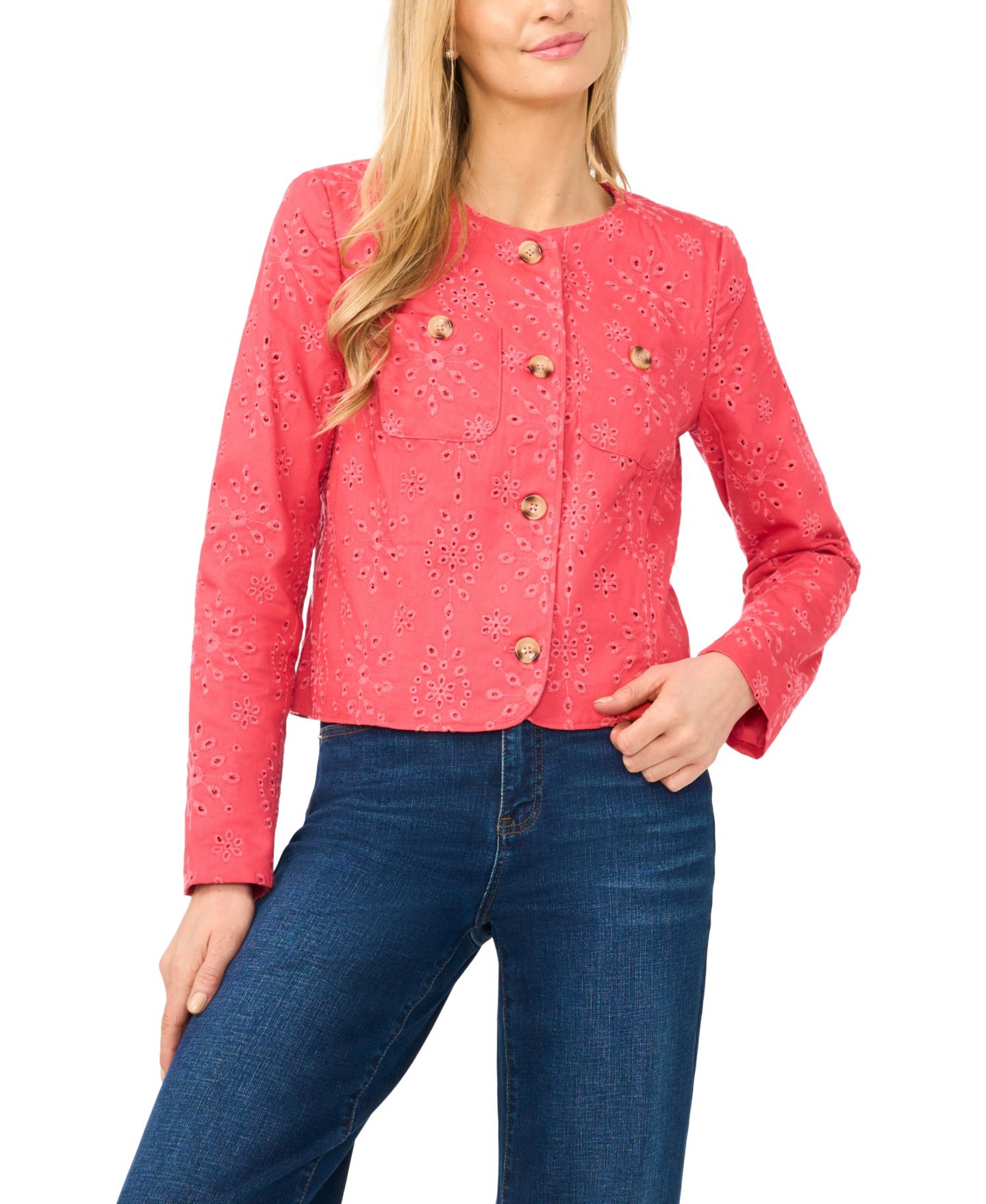 Женская куртка CeCe Crew Neck Long-Sleeve Jacket, цвет: Бордово-красный — фото 4