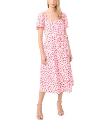 Women's Sweetheart Neck Puff-Sleeve Cotton Midi Dress