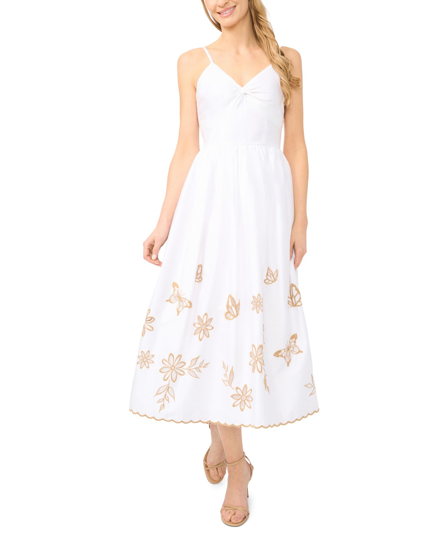 Женское платье CeCe Twist V-Neck Cotton Midi, цвет: Белый — фото 1