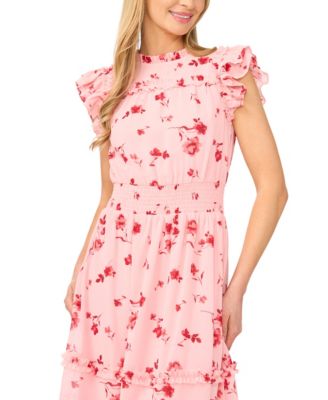 Women's Flutter-Sleeve Smocked-Waist Midi Dress