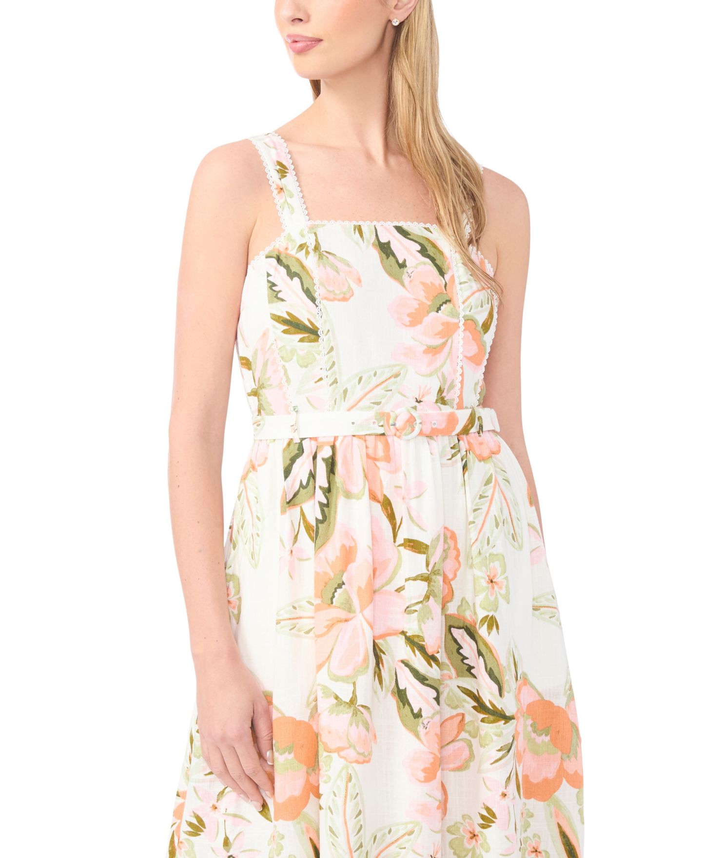 Женское платье CeCe Floral Square Neck Midi, цвет: Слоновая кость — фото 2