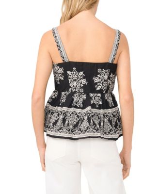 Women's Printed Sleeveless Square Neck Cotton Babydoll Top