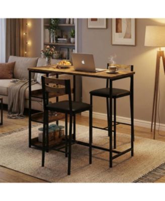 3-Piece Kitchen Table Set with Storage Shelves & 2 Upholstered Chairs, Space-Saving Iron & Wood Set for Apartments