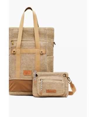 Women's Large modular raffia backpack