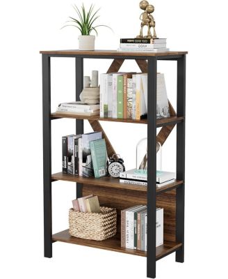 4-Tier Retro Bookshelf with LED Light, Industrial Rustic Bookcase, Open Wood Storage Rack for Bedroom or Living Room