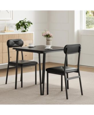 2-Person Space-Saving Small Square Wood Dining Table Set, Upholstered Seats, Compact for Apartments, Breakfast Nook