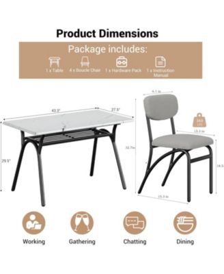5-Piece Dining Table Set for 4, Kitchen Table with Shelf & 4 Padded Chairs, Easy Assembly Breakfast Set
