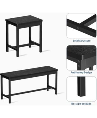 5-Piece Extendable Dining Set, Table, 2 Benches & 2 Stools, Industrial Room Furniture for 4-8 People