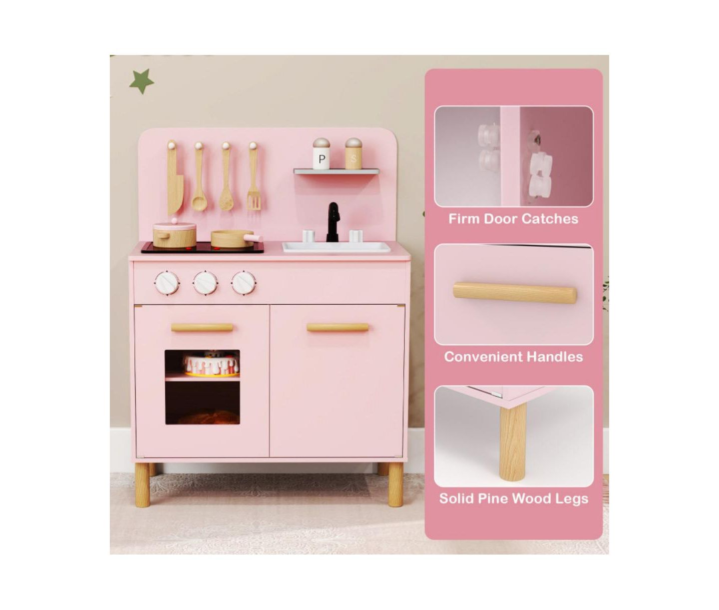 Детский игровой набор HONGGE Kids Kitchen Playset With Lights and Sounds, от 3 лет, цвет: Розовый — фото 11