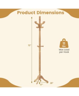Solid Wood Hall Tree with Multiple Hooks and Height Options