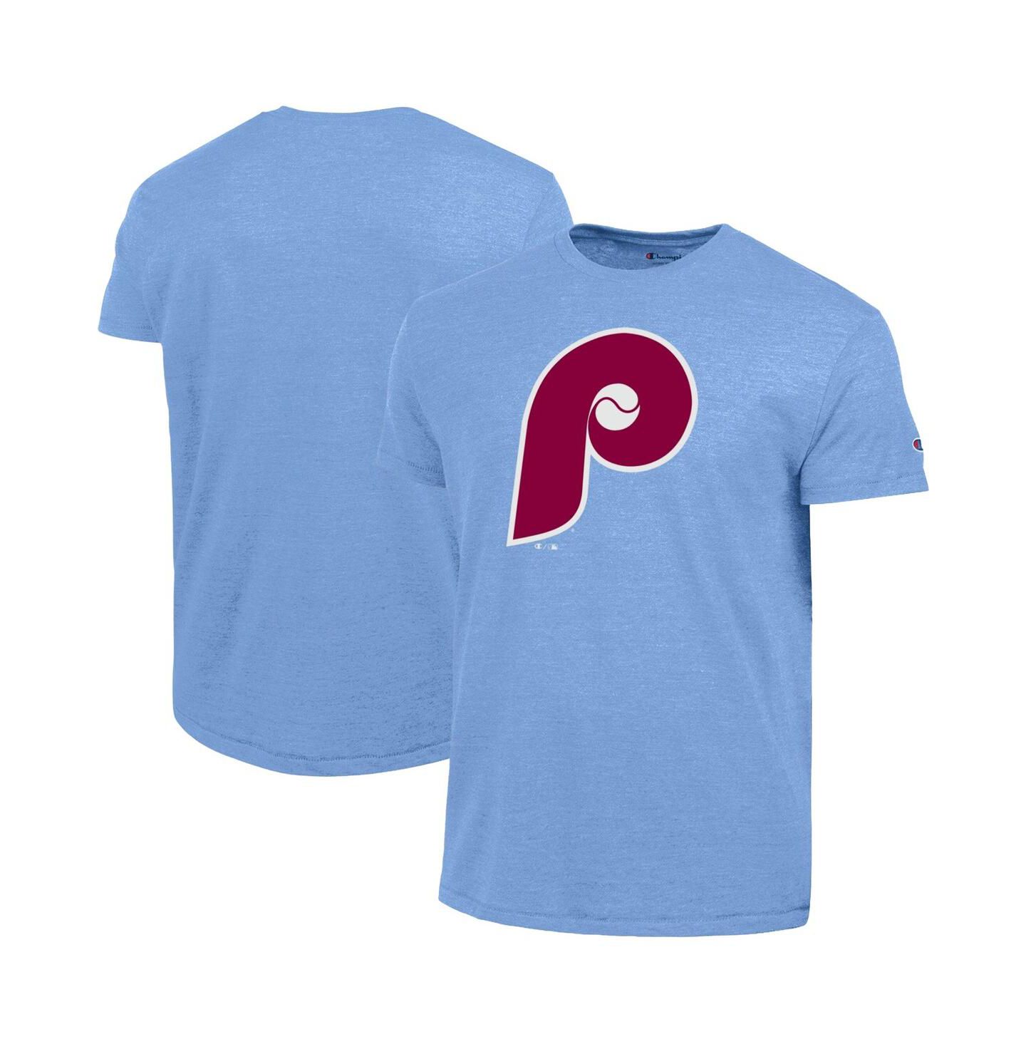 Мужская футболка Champion Light Blue Philadelphia Phillies Cooperstown Logo Tri-Blend — фото 1