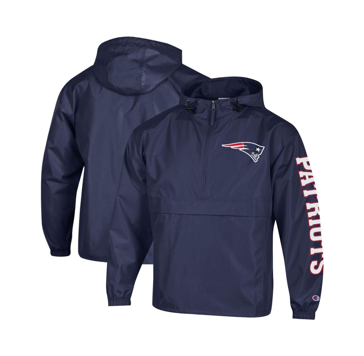 Men's Navy New England Patriots Packable Windbreaker Half-Zip Jacket