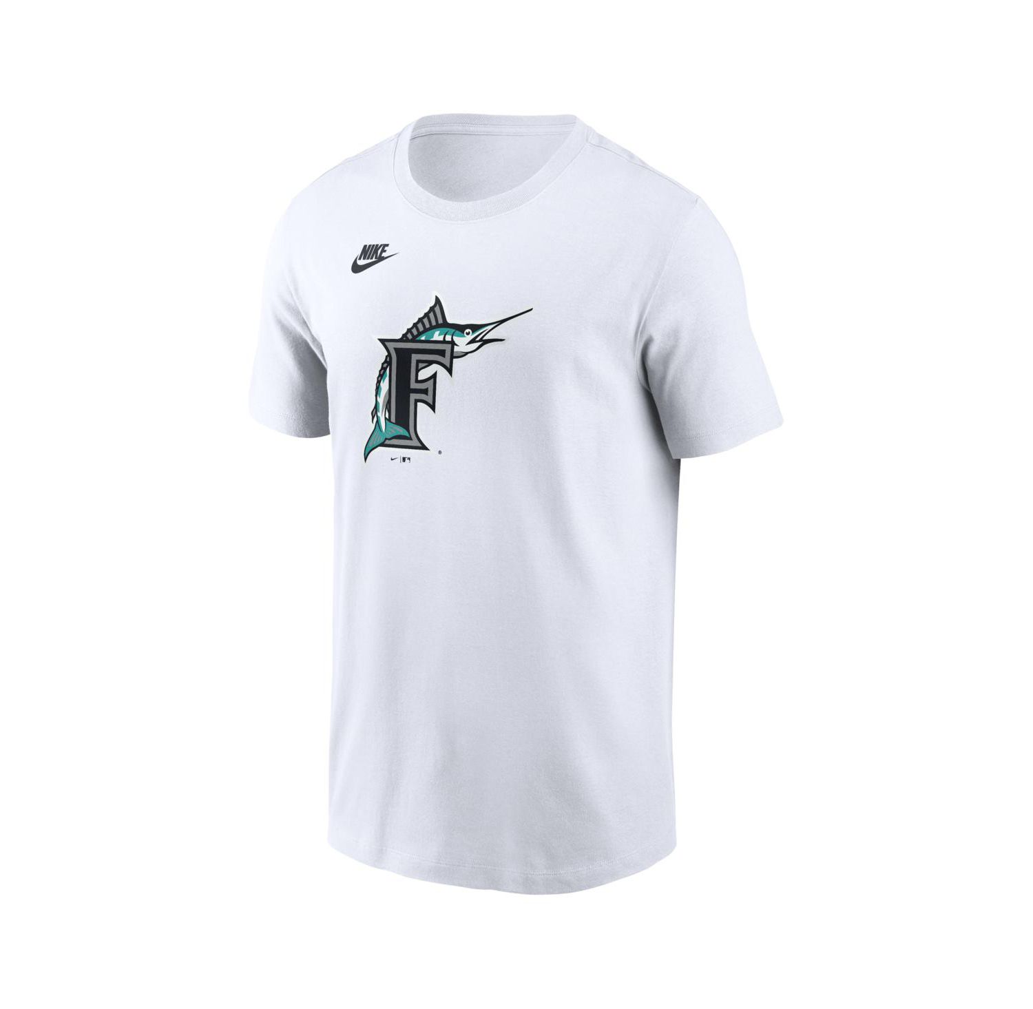 Men's White Florida Marlins Cooperstown Collection Logo T-Shirt