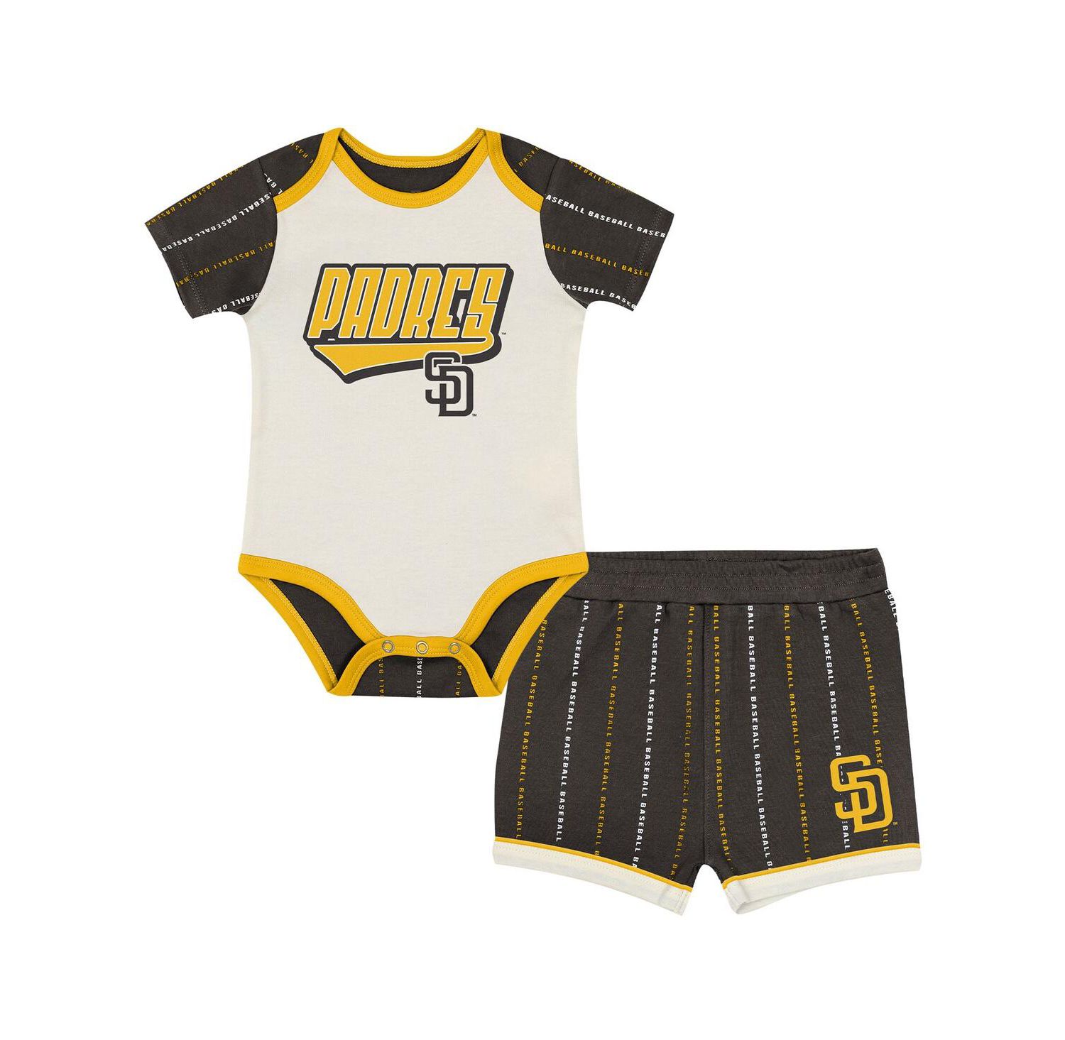 Baby Boys and Girls 2-Piece White/Brown San Diego Padres Lead Run Diaper Cover Bodysuit and Shorts Set