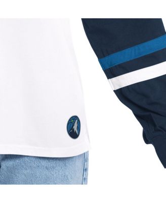 Women's White/Navy Minnesota Timberwolves Key Player Oversized Hooded Long Sleeve T-Shirt