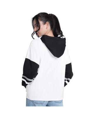 Women's White/Black San Antonio Spurs Key Player Oversized Hooded Long Sleeve T-Shirt