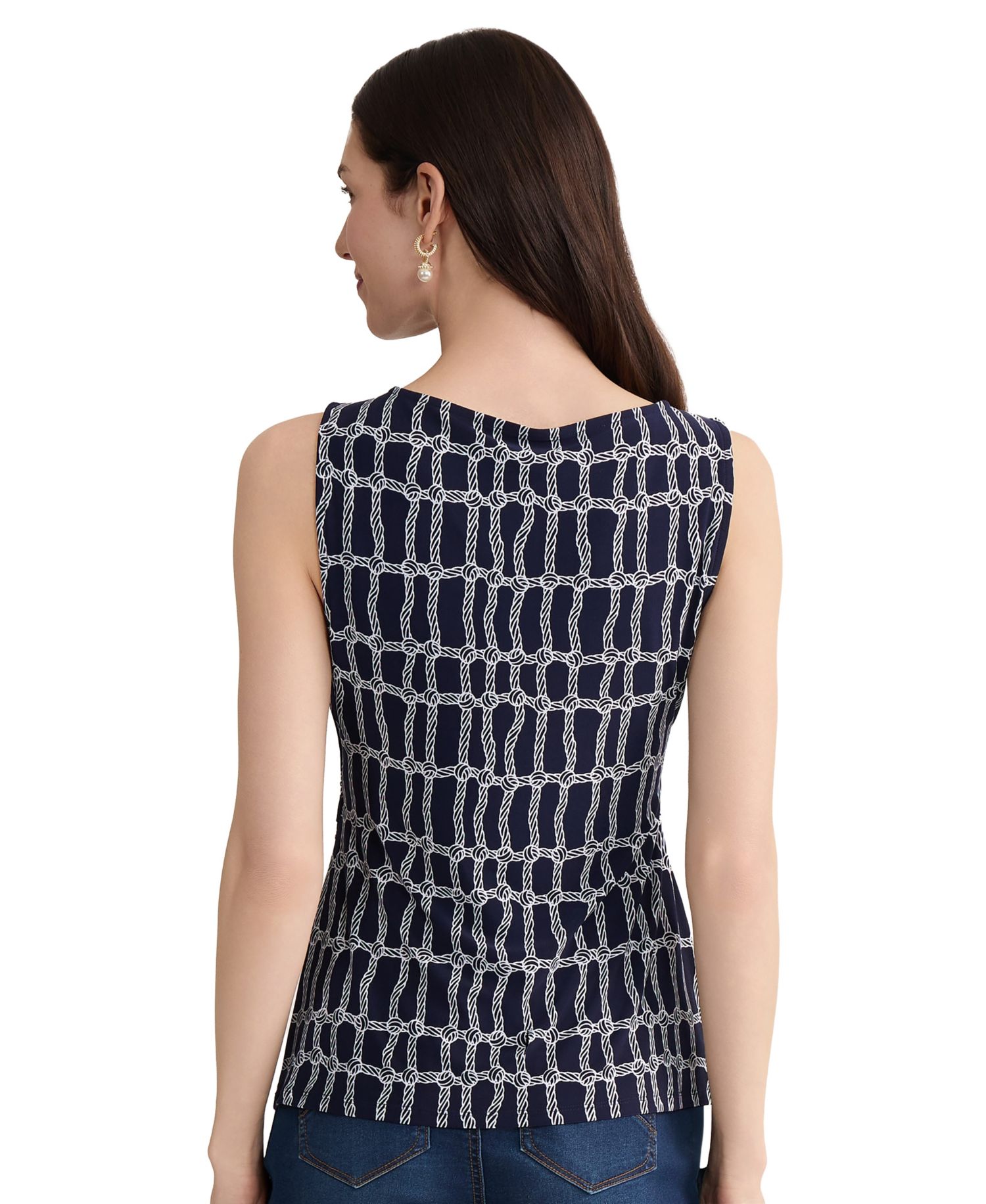 Petite Sleeveless Side-Ruched Printed Tank Top