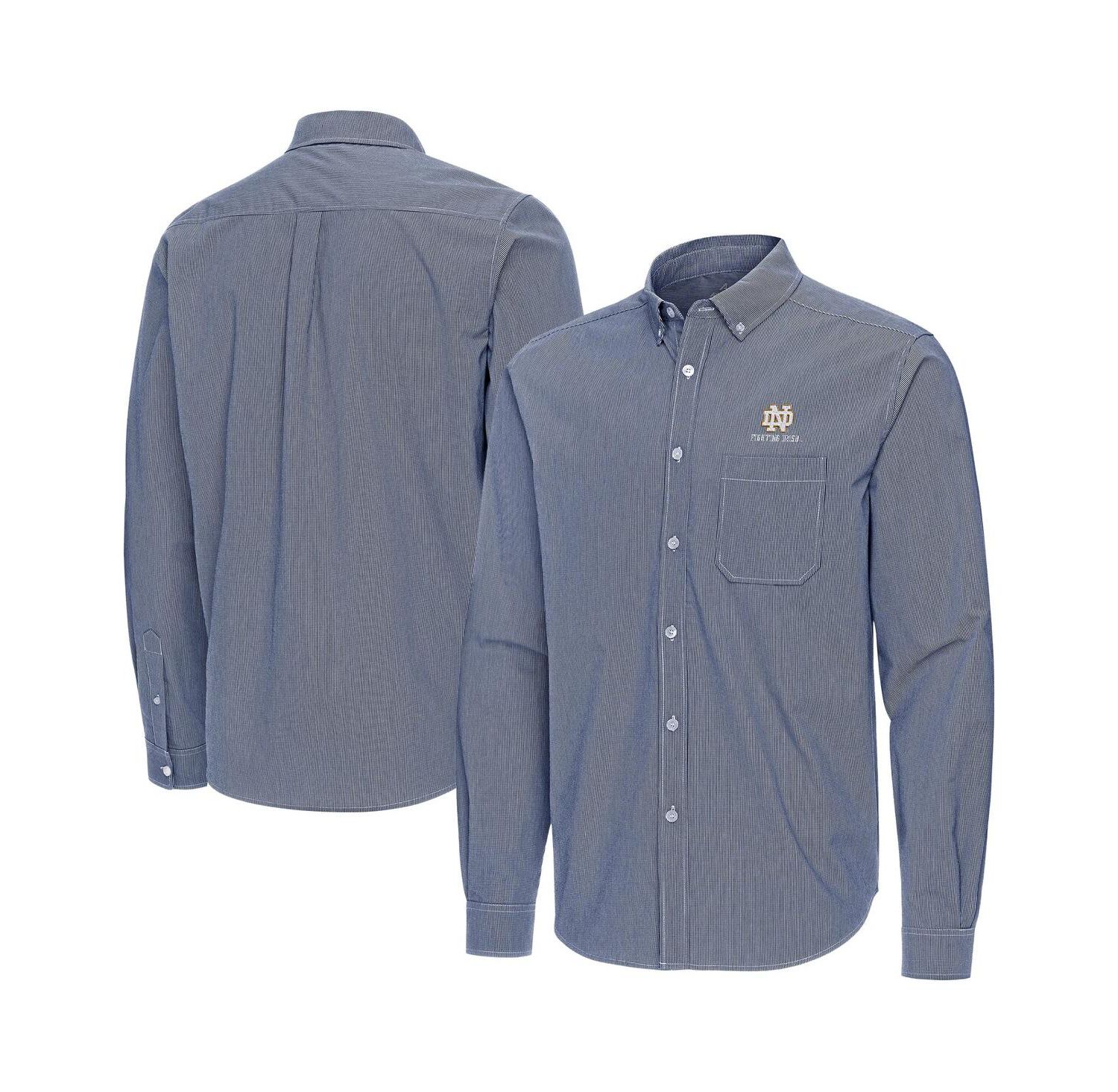 Men's Navy Notre Dame Fighting Irish Porter Woven Tri-Blend Long Sleeve Button-Down Shirt