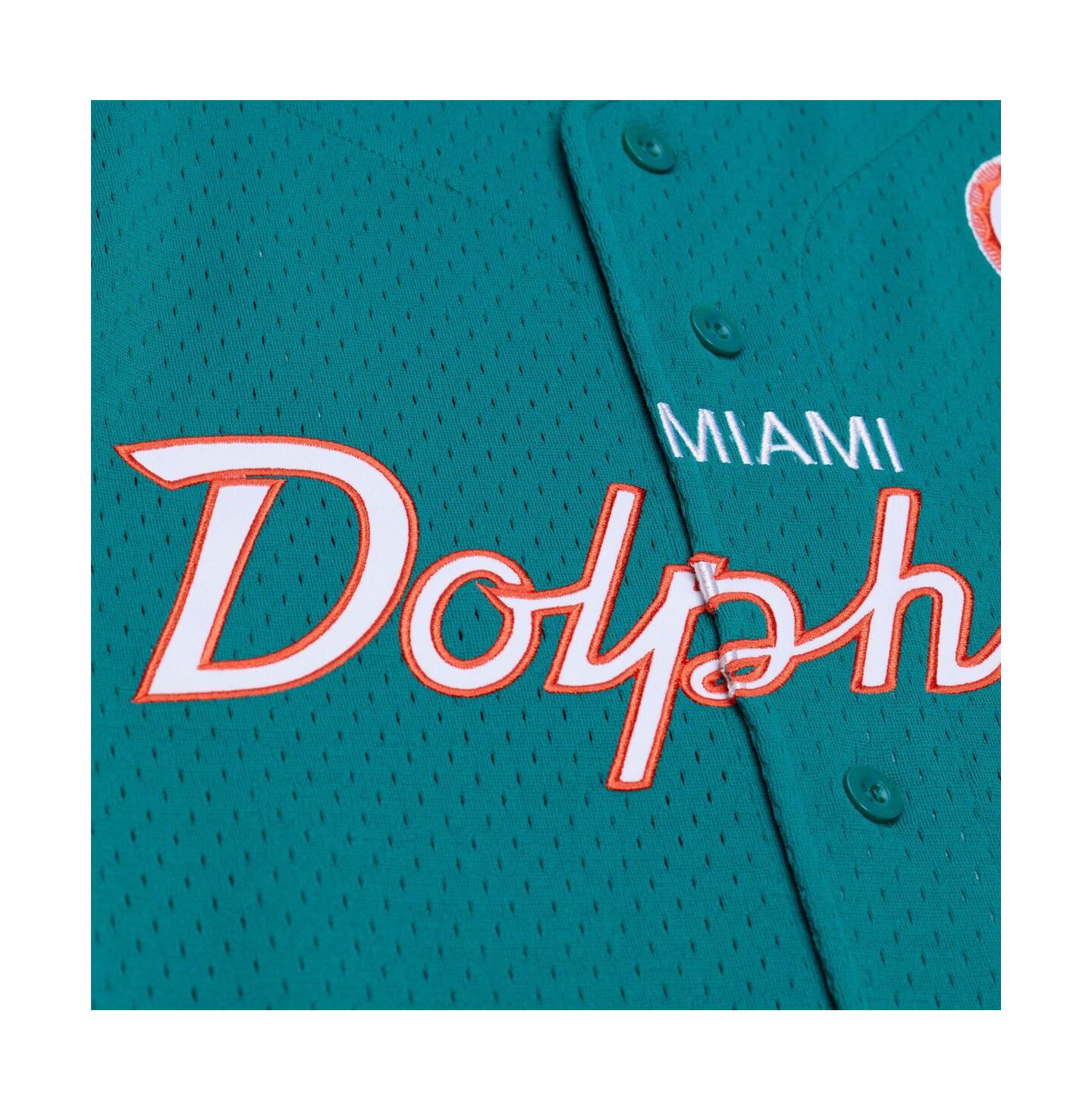 Мужской топ Mitchell & Ness Aqua Miami Dolphins Head Coach Mesh Full-Button Fashion Jersey — фото 3