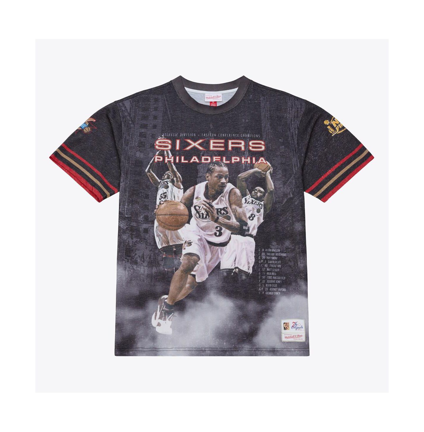Мужская футболка Mitchell & Ness Black Philadelphia 76ers Hardwood Classics Originals Collection 2000-2001 Team Roster — фото 1