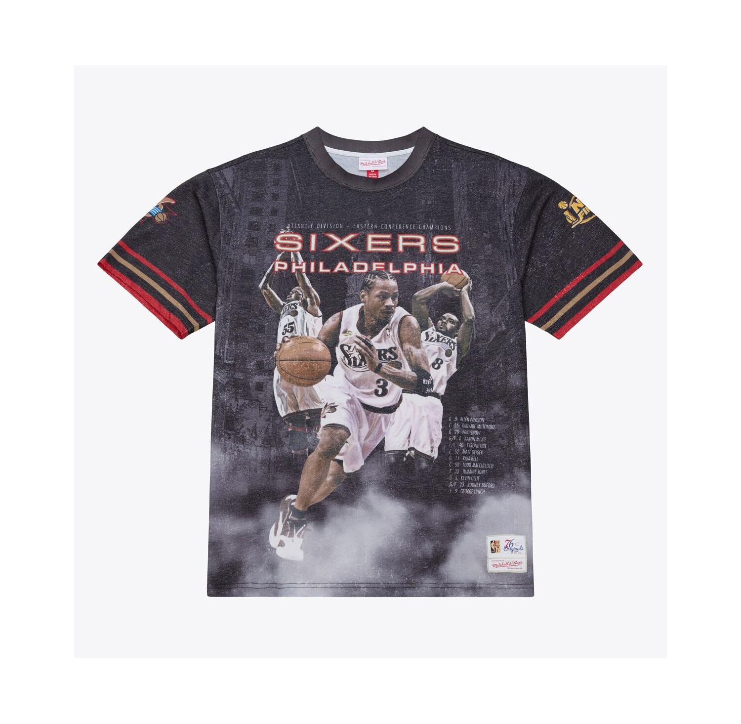 Men's Black Philadelphia 76ers Hardwood Classics Originals Collection 2000-2001 Team Roster T-Shirt