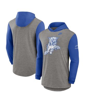 Men's Heather Gray/Royal Kentucky Wildcats Campus Legacy Tri-Blend Long Sleeve Hooded T-Shirt