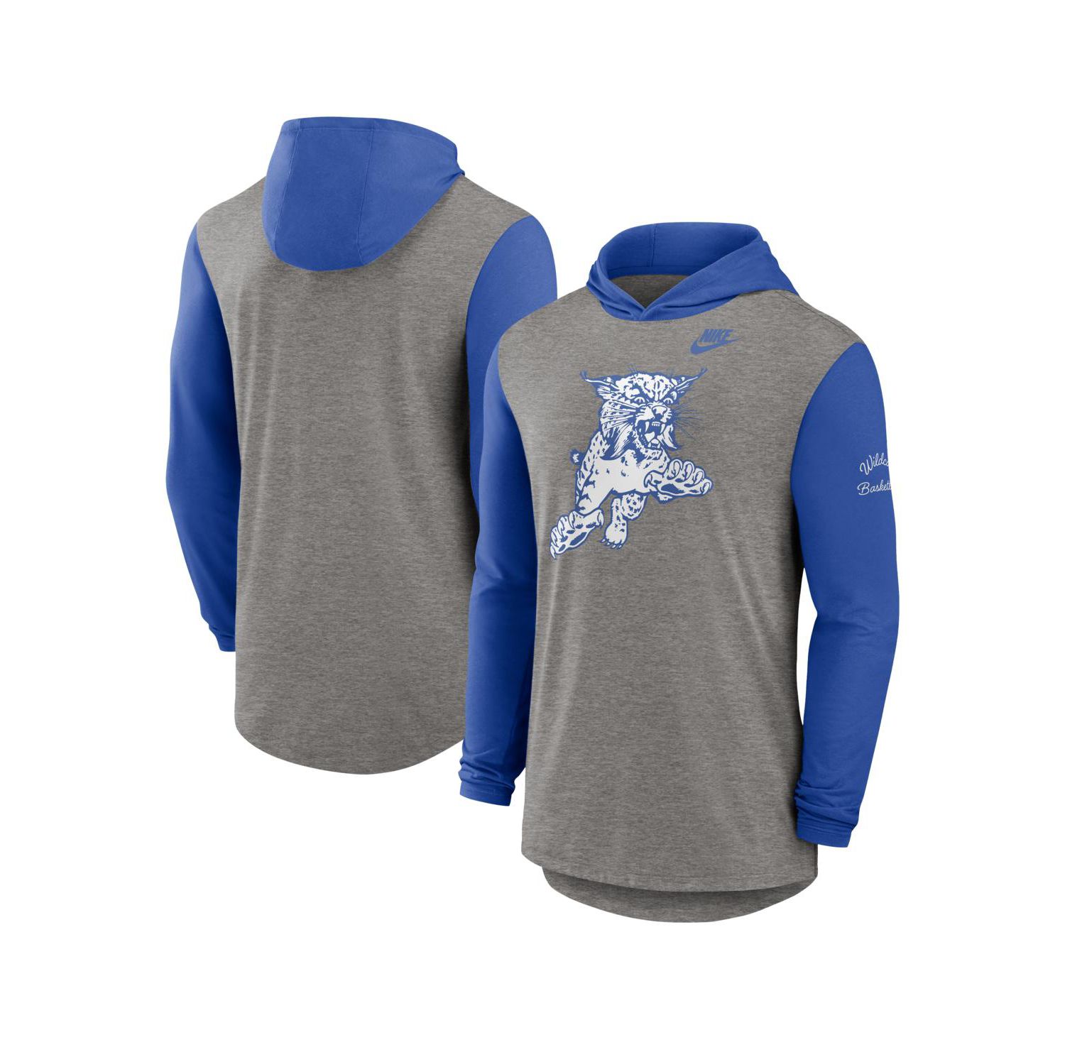 Men's Heather Gray/Royal Kentucky Wildcats Campus Legacy Tri-Blend Long Sleeve Hooded T-Shirt