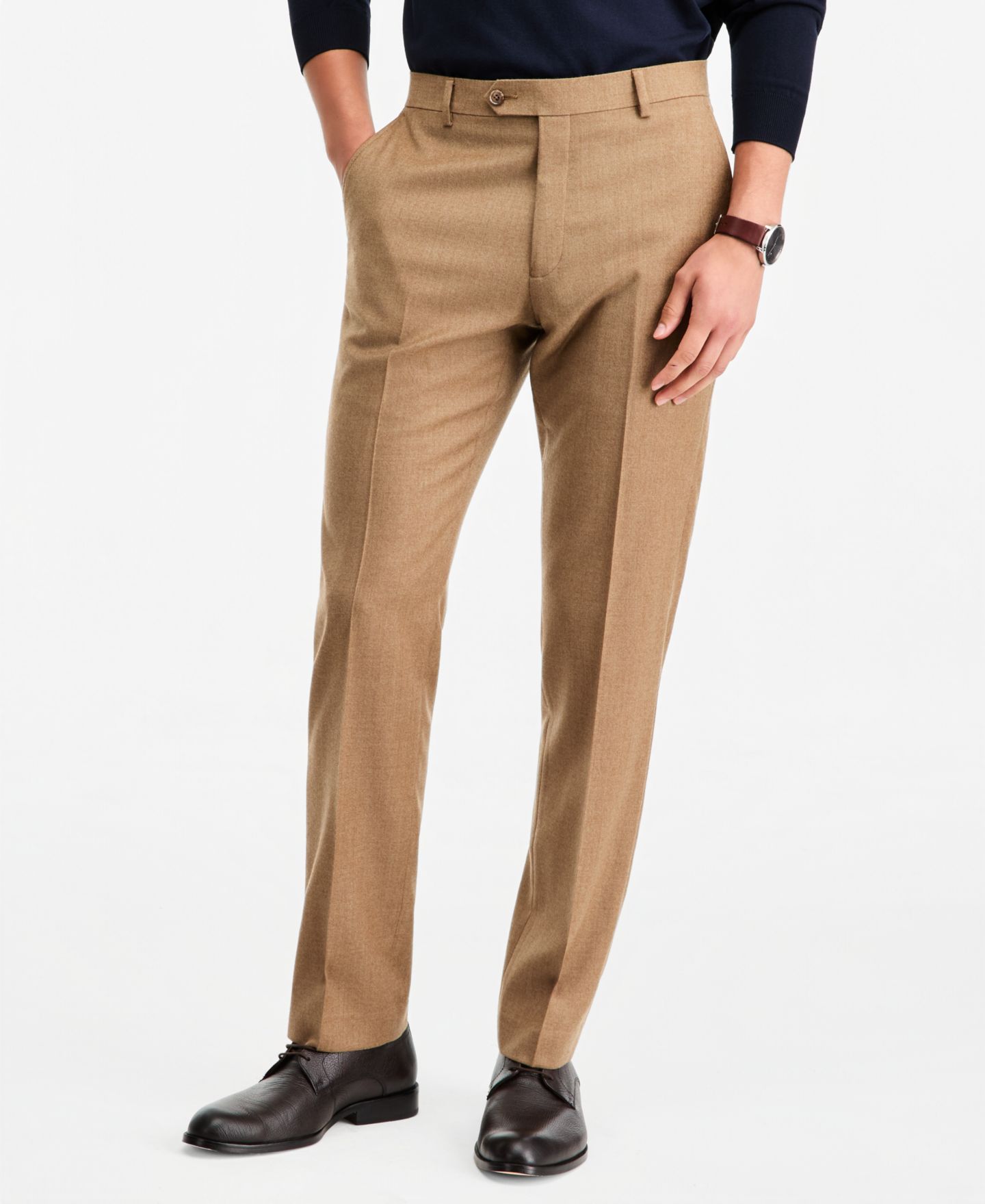 Мужские брюки Tommy Hilfiger Modern-Fit Wool Tan Flannel Suit Separates Pant, цвет: Рыжевато-коричневый — фото 3