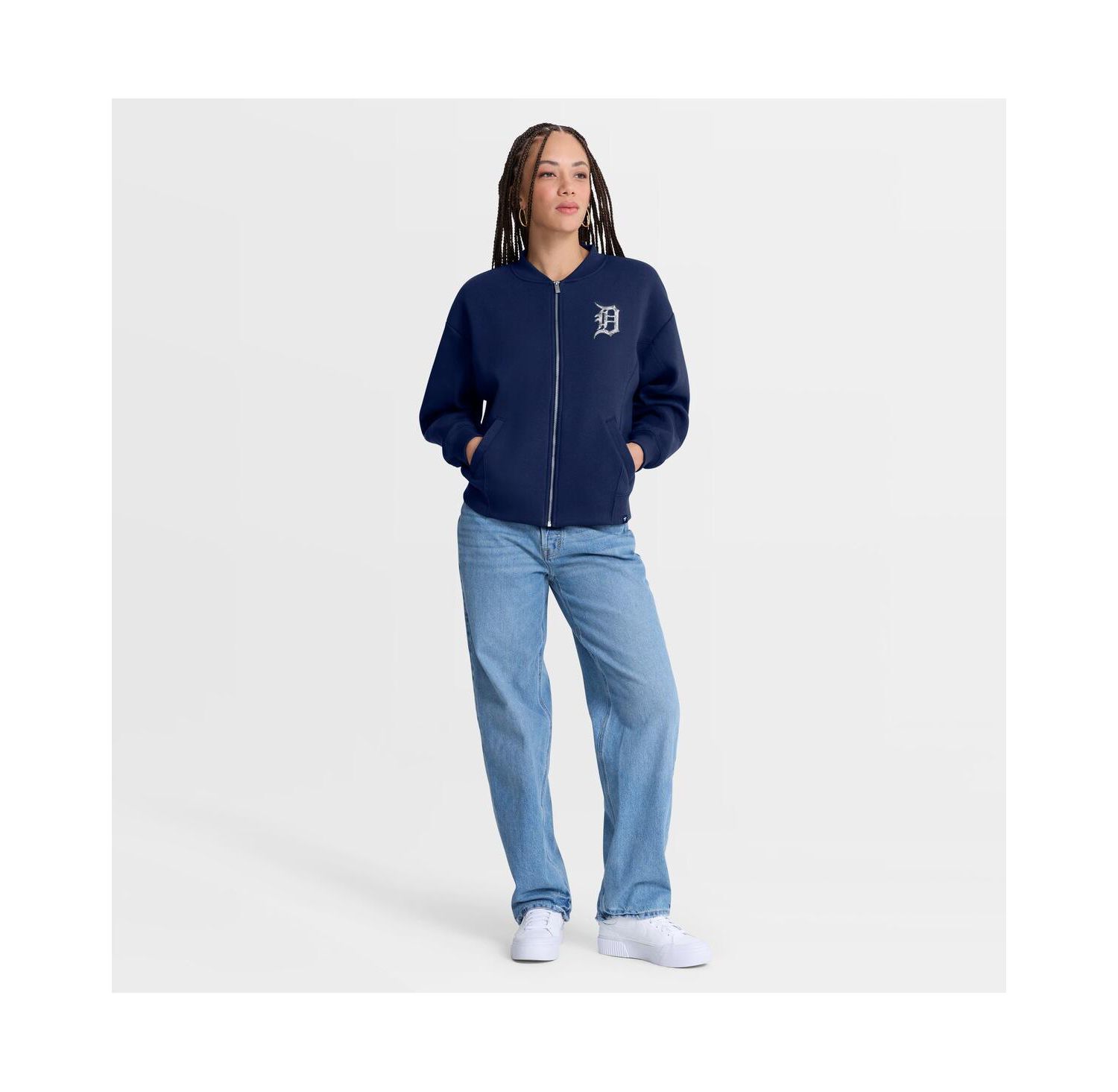 Women's Navy Detroit Tigers Oversized Rage Against Full-Zip Jacket