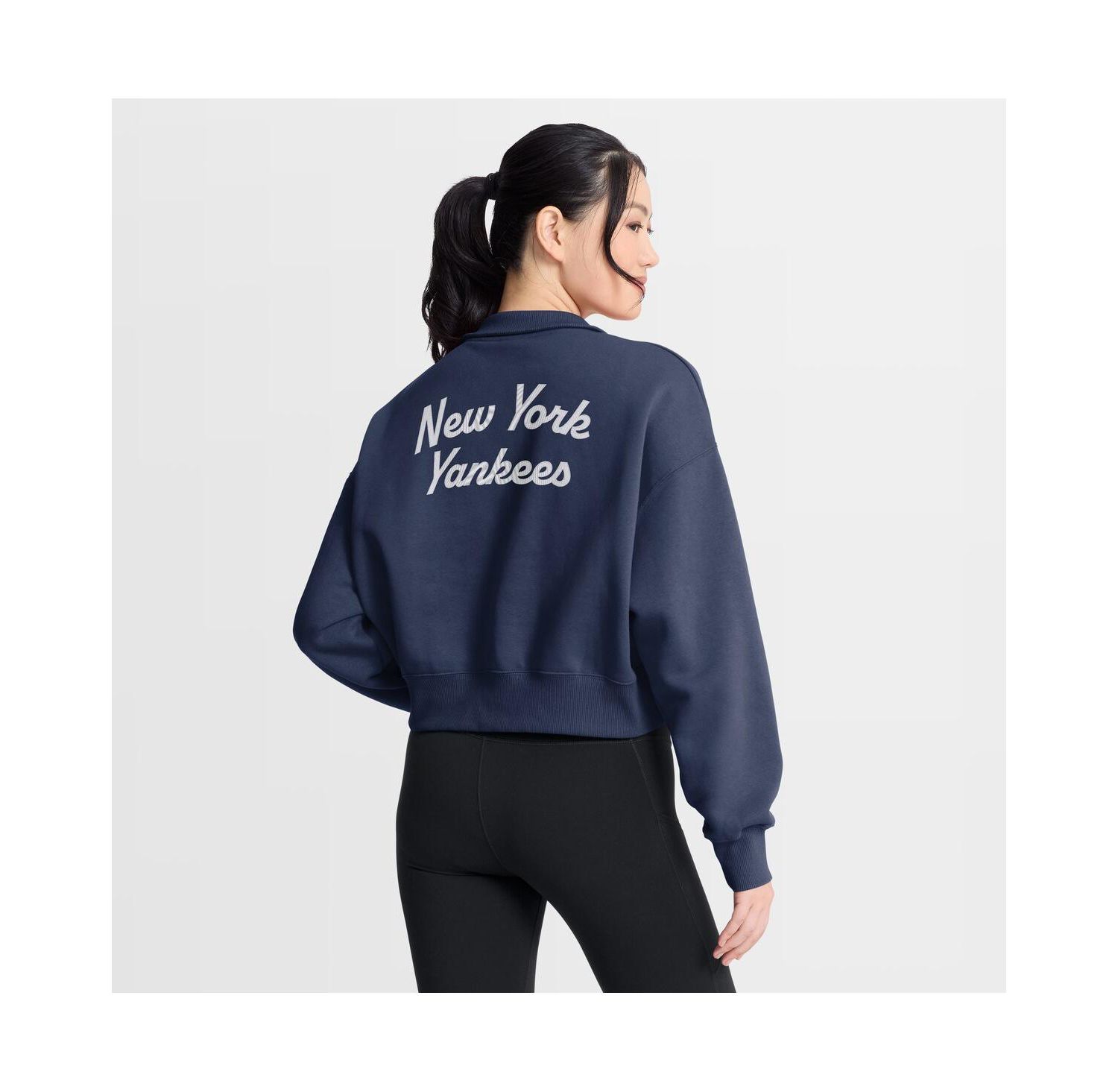 Women's Navy New York Yankees Primetime Phoenix Fleece Half-Zip Sweatshirt
