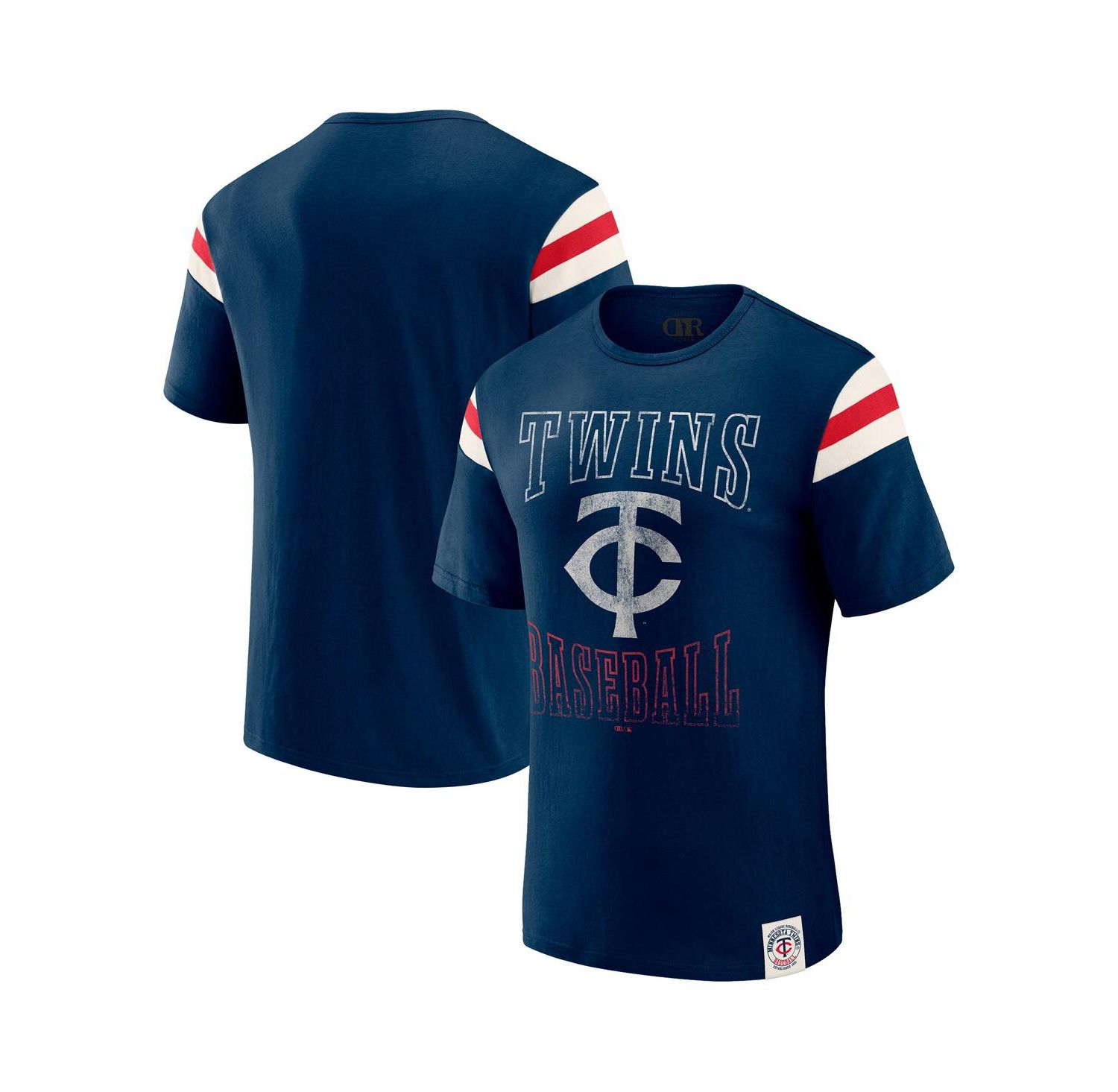 Darius Rucker Collection by Men's Navy Minnesota Twins Distressed Sleeve Stripe T-Shirt