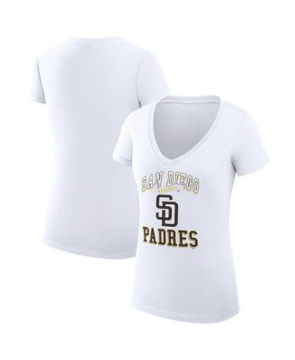 Women's White San Diego Padres Super-Slim Fit Lightweight Team Logo Graphic V-Neck T-Shirt
